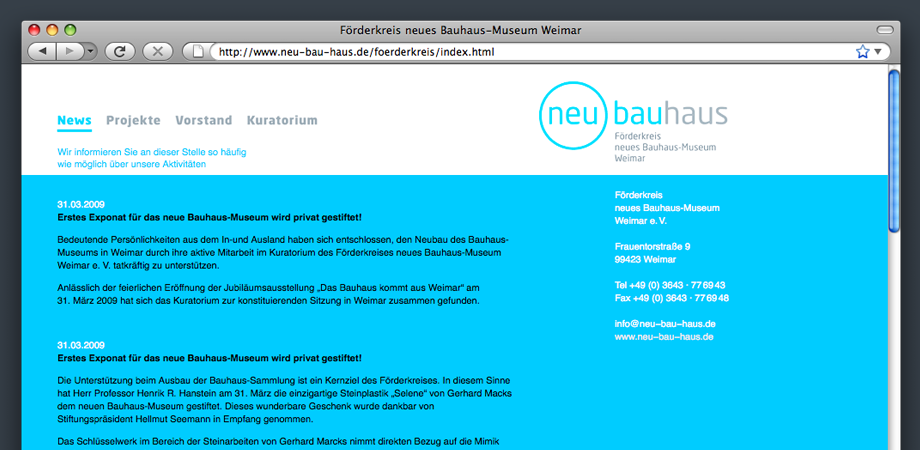 Webseite des Förderkreises Neues Bauhaus-Museum Weimar